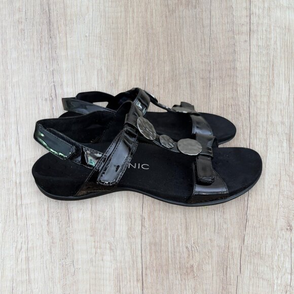 VIONIC Farra Black Ankle Strap Medallion Comfort Sandals Womens 7 WIDE - Picture 3 of 9